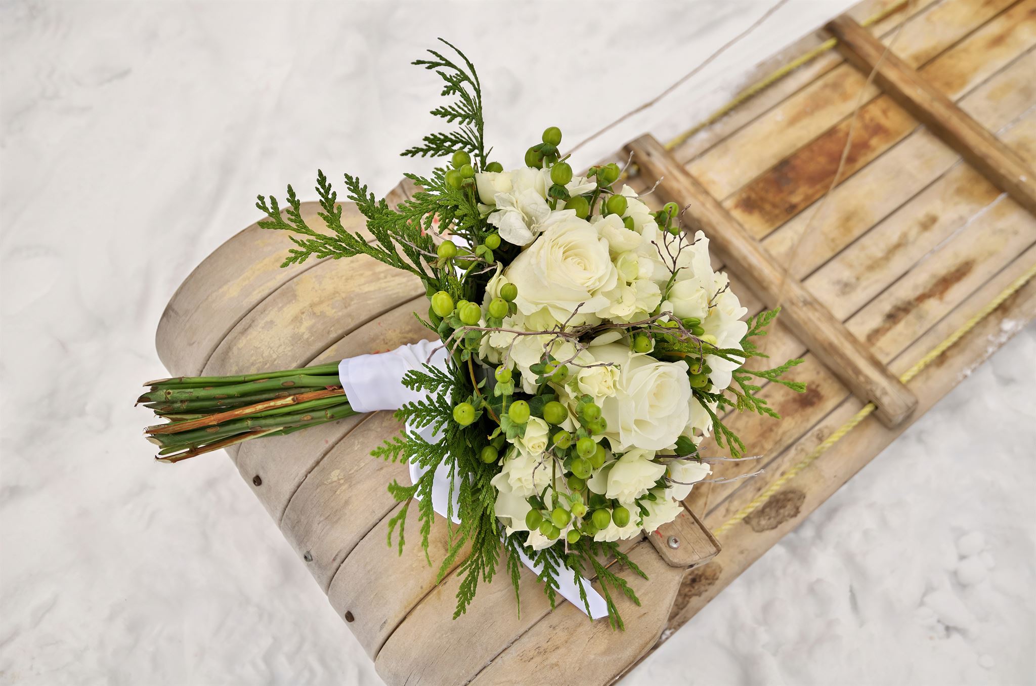 Bouquet on a sled