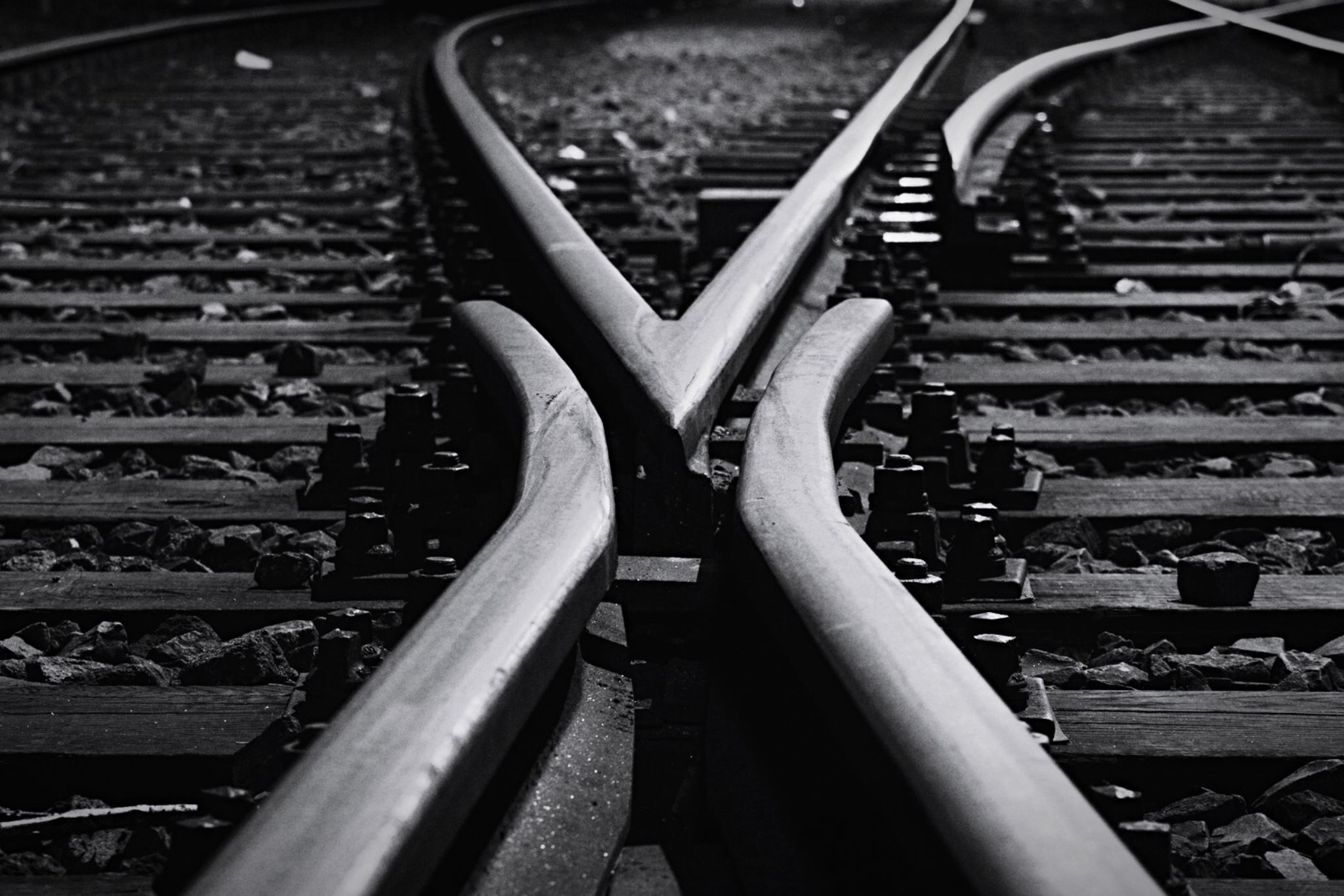 Close-up of intersecting railway tracks